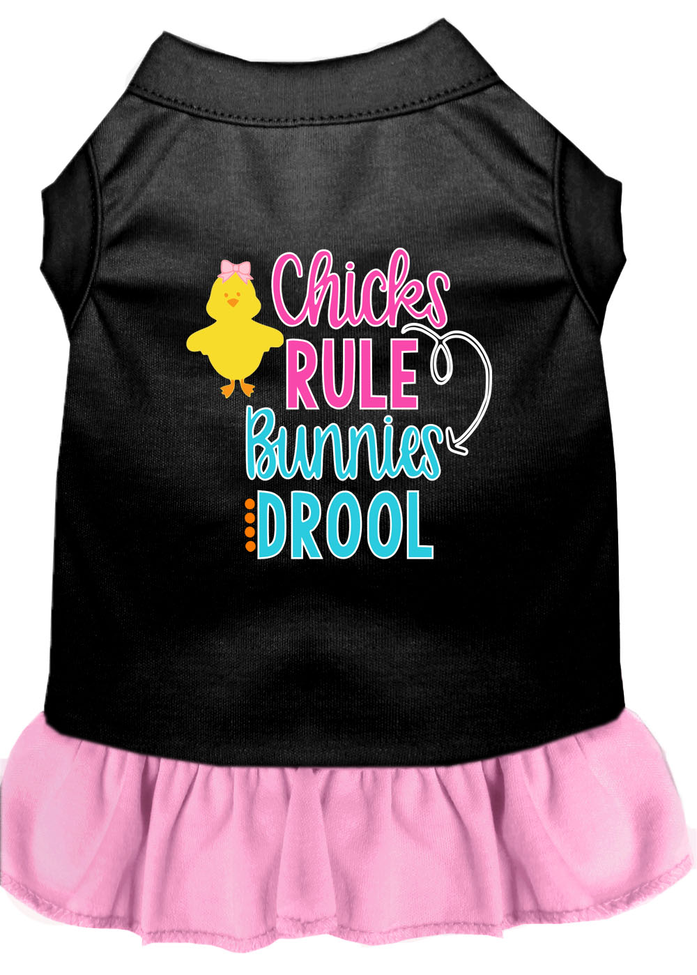 Chicks Rule Screen Print Dog Dress Black with Light Pink XL